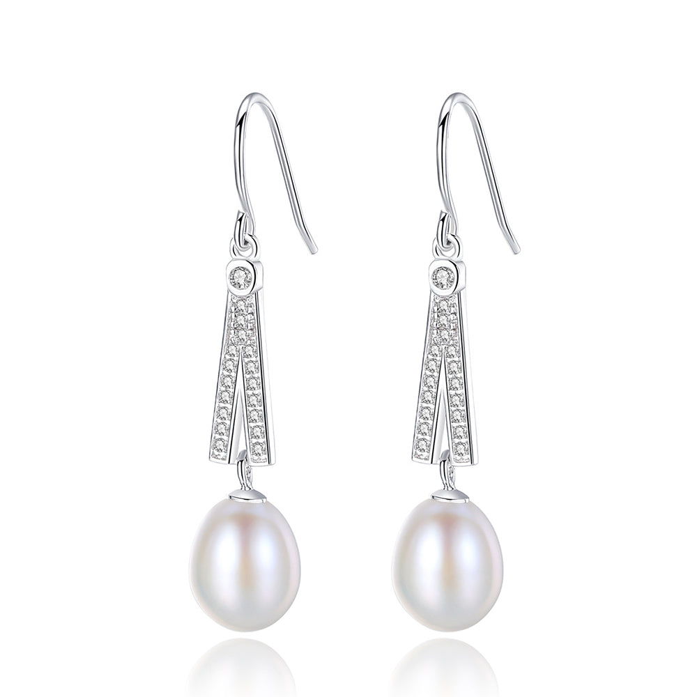 925 Sterling Silver Natural Pearl Drop Earrings Fashion Jewelry Gift for Women Girls