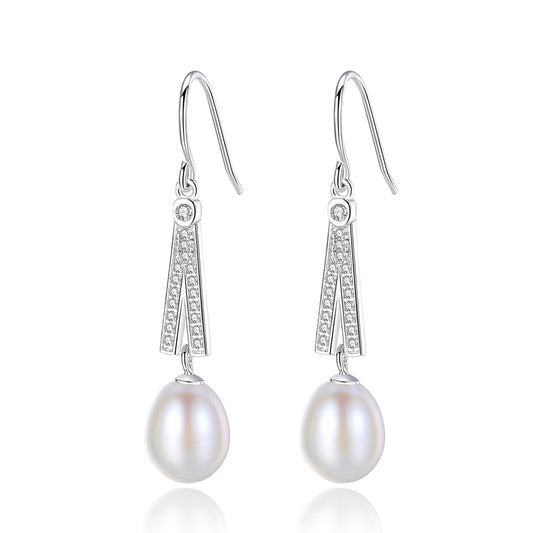 925 Sterling Silver Natural Pearl Drop Earrings Fashion Jewelry Gift for Women Girls