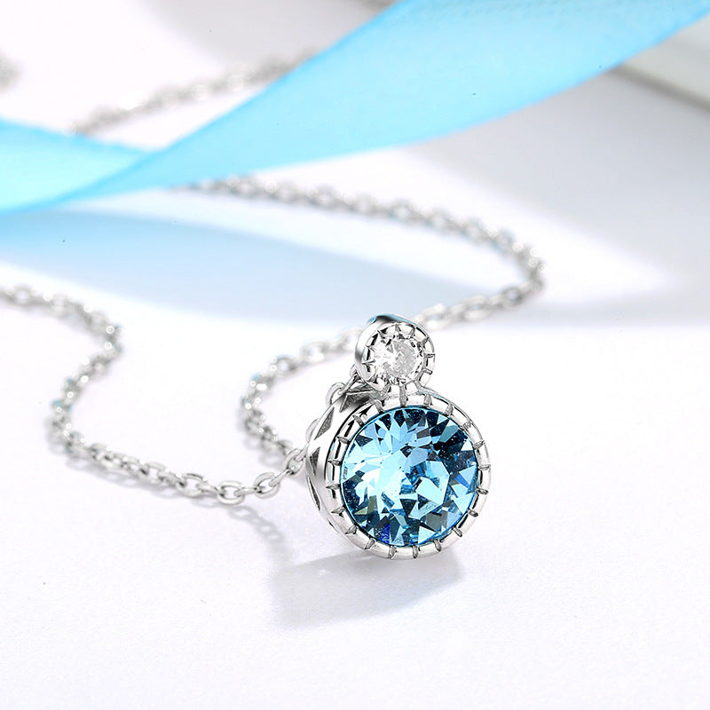 925 Sterling Silver Fashion Blue Zircon Necklace