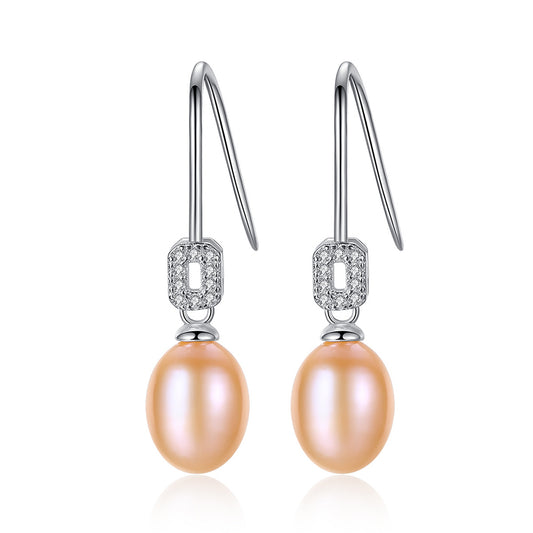 925 Sterling Silver Natural Pearl Drop Hook Earrings Fashion Jewelry Gift for Women Girls