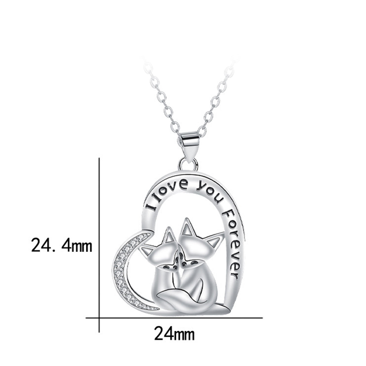 Copper With Silver Plated Heart Cats Pendant Necklace