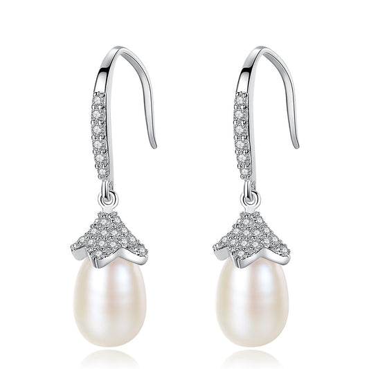 925 Sterling Silver Natural Pearl Drop Earrings Fashion Jewelry Gift for Women Girls
