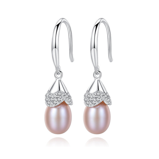 925 Sterling Silver Natural Pearl Drop Earrings Fashion Jewelry Gift for Women Girls
