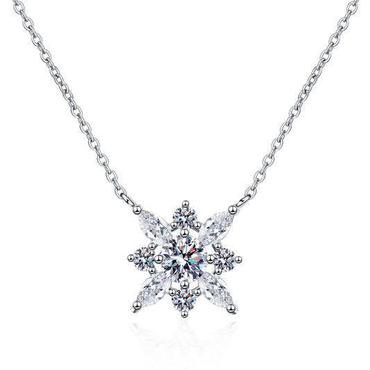 925 Sterling Silver Moissanite Lucky Flower Necklace