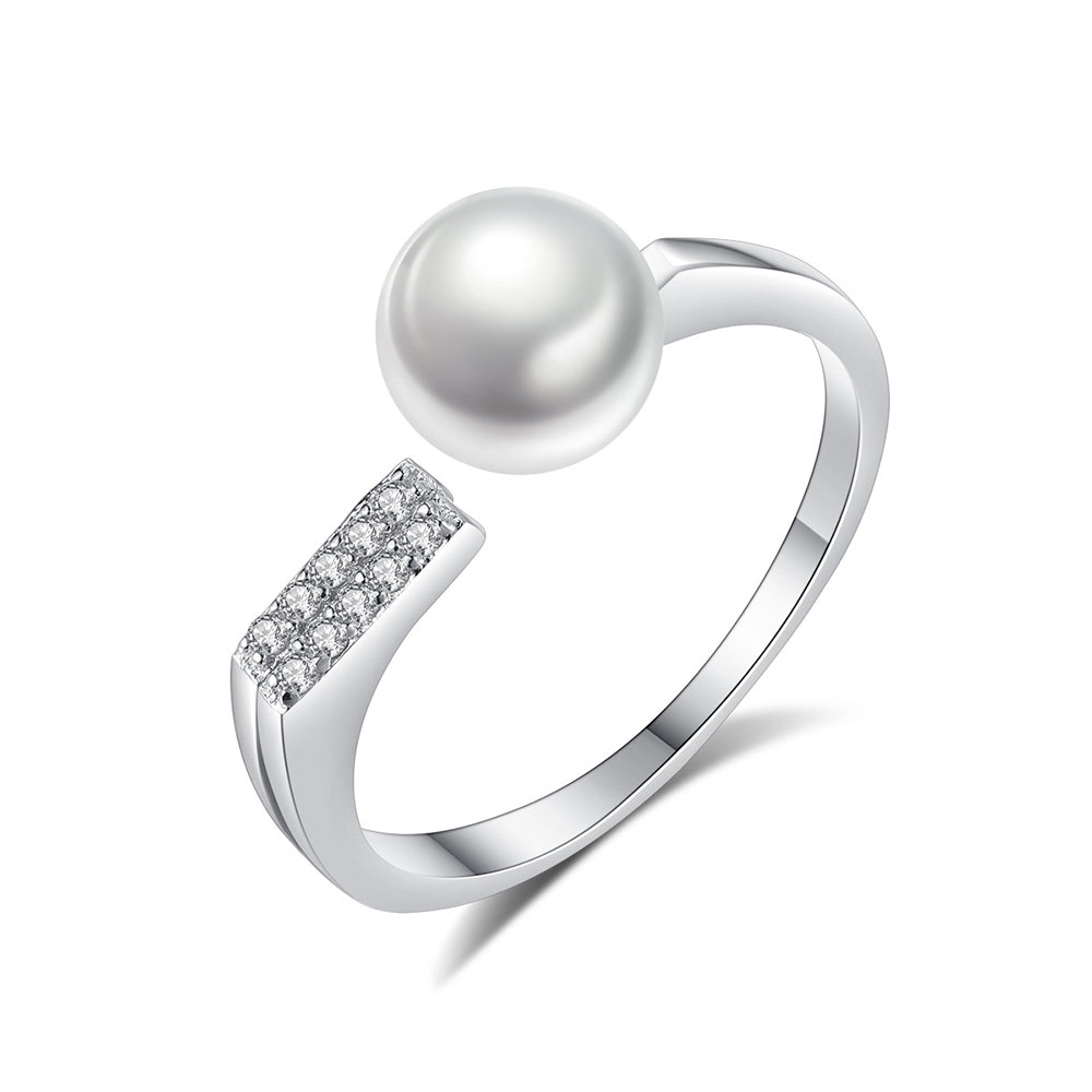 925 Sterling Silver Natural Pearl Ring Fashion Jewelry Gift for Women Girls