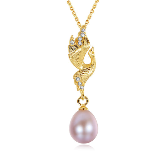925 Sterling Silver Natural Pearl Drop Necklace Fashion Jewelry Gift for Women Girls