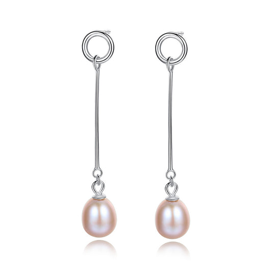925 Sterling Silver Natural Pearl Drop Earrings Fashion Jewelry Gift for Women Girls
