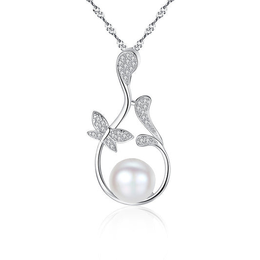 925 Sterling Silver Natural Pearl Drop Necklace Fashion Jewelry Gift for Women Girls