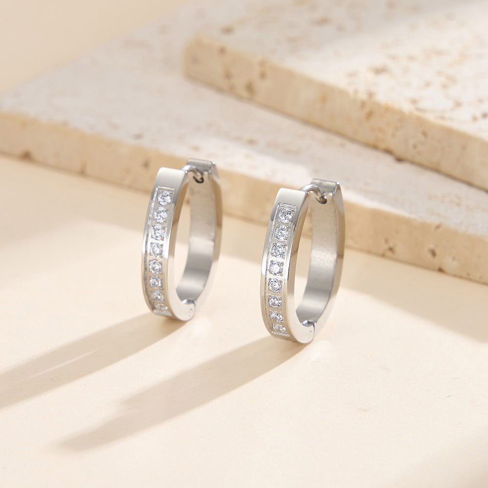 Gold Plated Stainless Steel Round CZ Paved Huggie Hoop Earrings