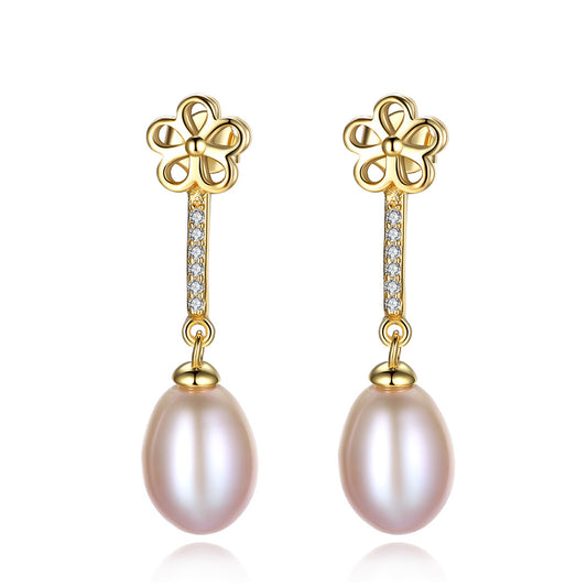 925 Sterling Silver Natural Pearl Drop Earrings Fashion Jewelry Gift for Women Girls