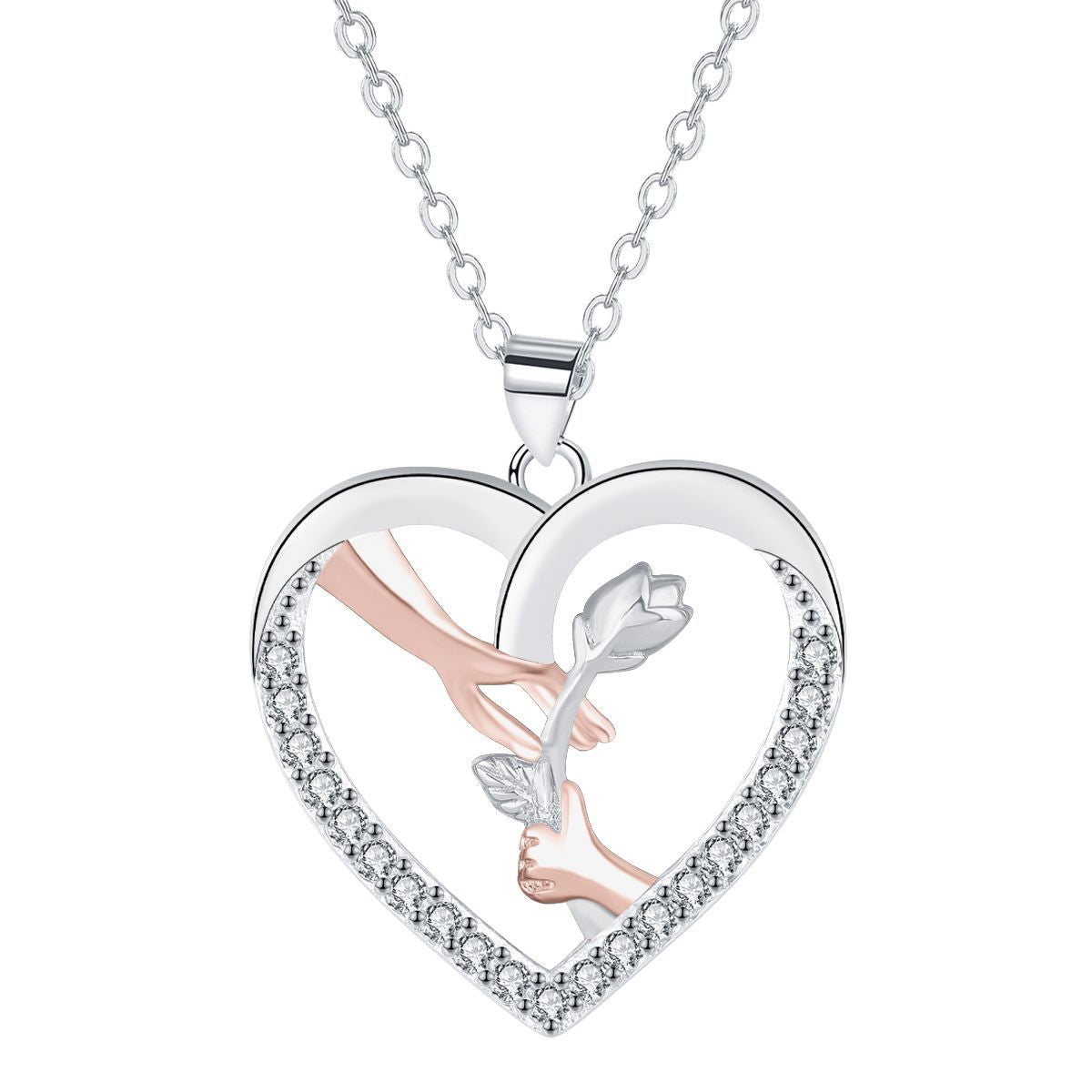 Copper With Silver/Rosegold Plated Heart Pendant Necklace