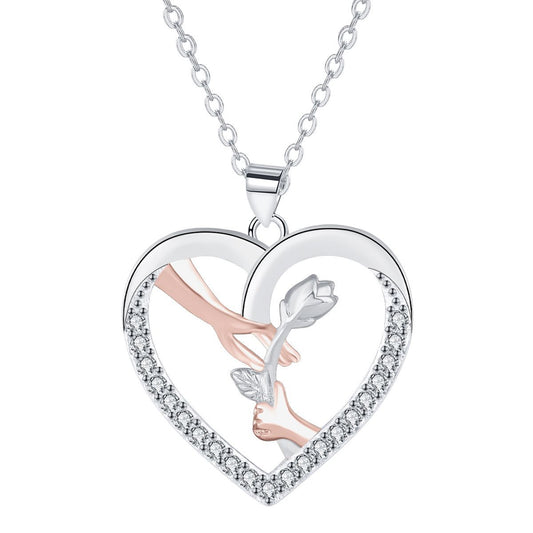 Copper With Silver/Rosegold Plated Heart Pendant Necklace