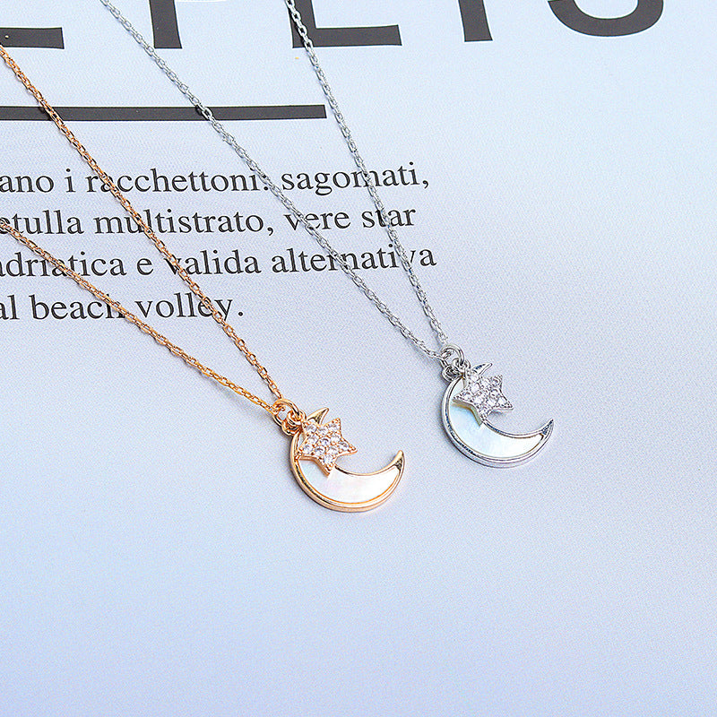 925 Sterling Silver Fashion Moon Star Necklace