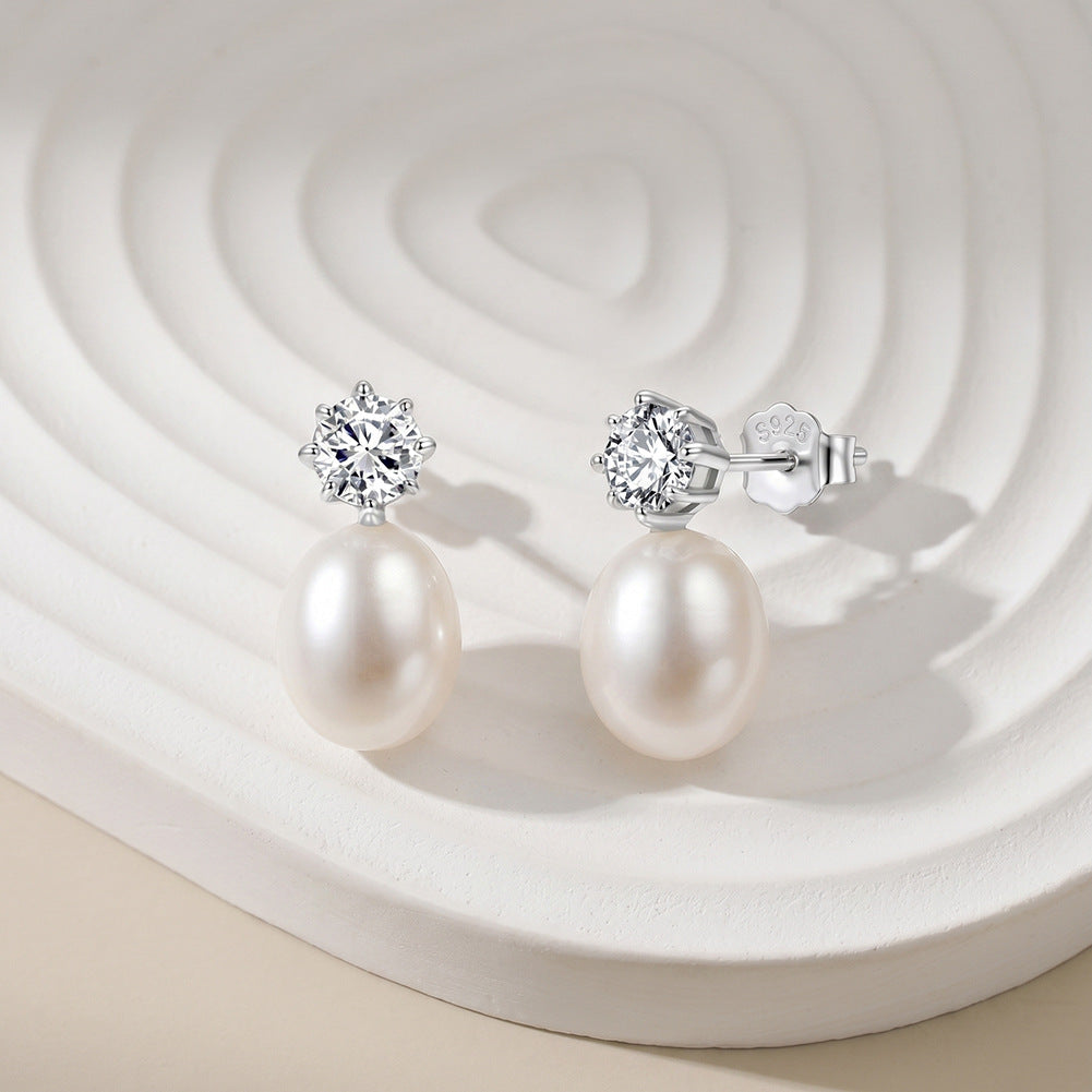 Pendientes de aro con perla natural en plata de ley 925, joyería de moda, regalo para mujeres y niñas.