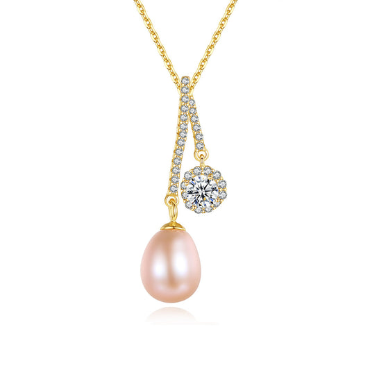 925 Sterling Silver Natural Pearl Drop Necklace Fashion Jewelry Gift for Women Girls