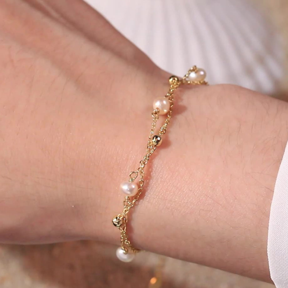925 Sterling Silver Pearl Bracelet Fashion Jewelry Gift for Women Girls