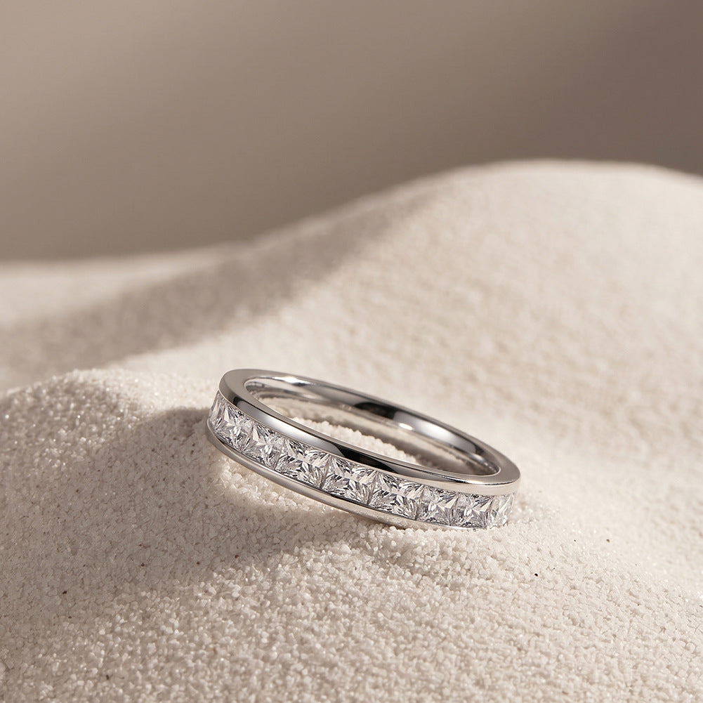 Gold Plated Stainless Steel Half Eternity Ring, Channel Set Princess Cut CZ Stones