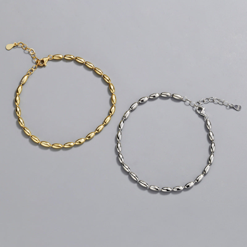 925 Sterling Silver Fashion 18K Gold Plated Bean Chain Bracelet