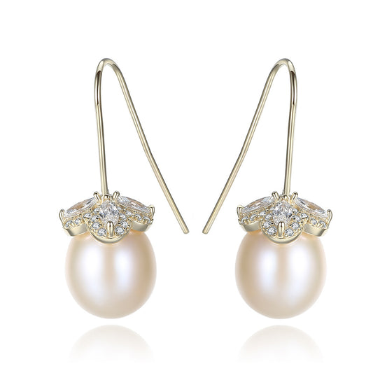 Pendientes colgantes de perla natural de plata de ley 925, joyería de moda, regalo para mujeres y niñas.