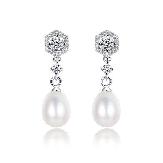 925 Sterling Silver Natural Pearl Drop Earrings Fashion Jewelry Gift for Women Girls