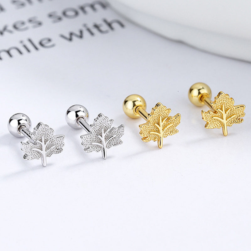 925 Sterling Silver Maple Screwed Earrings