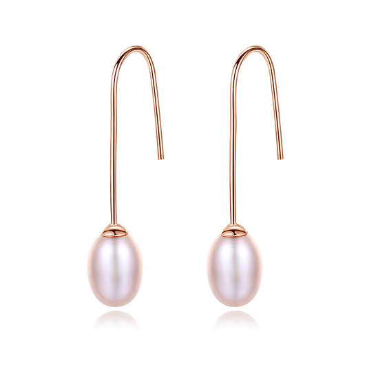 925 Sterling Silver Natural Pearl Long Drop Earrings Fashion Jewelry Gift for Women Girls