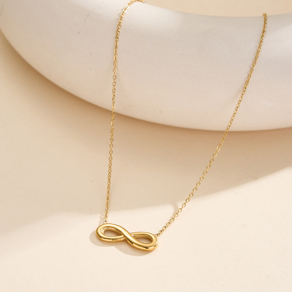Gold Stainless Steel Polished Infinity Symbol Necklace, Smooth Hollow 8 Shape Infinity Charm Cable Chain