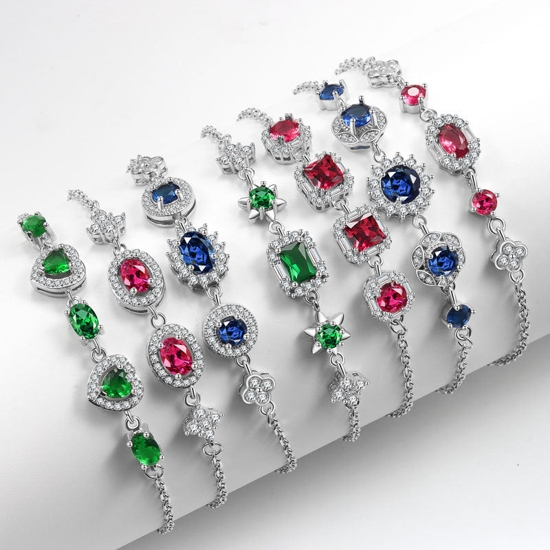 925 Sterling Silver Fashion Color Stones Bracelet