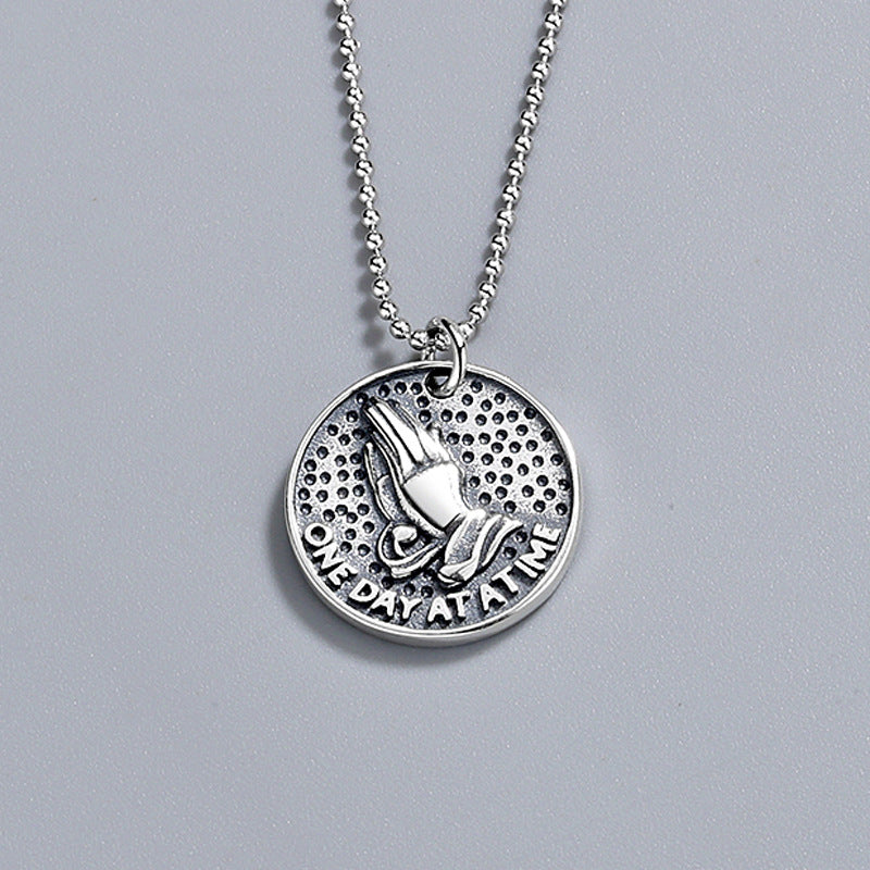 925 Sterling Silver Fashion Round Plate Necklace