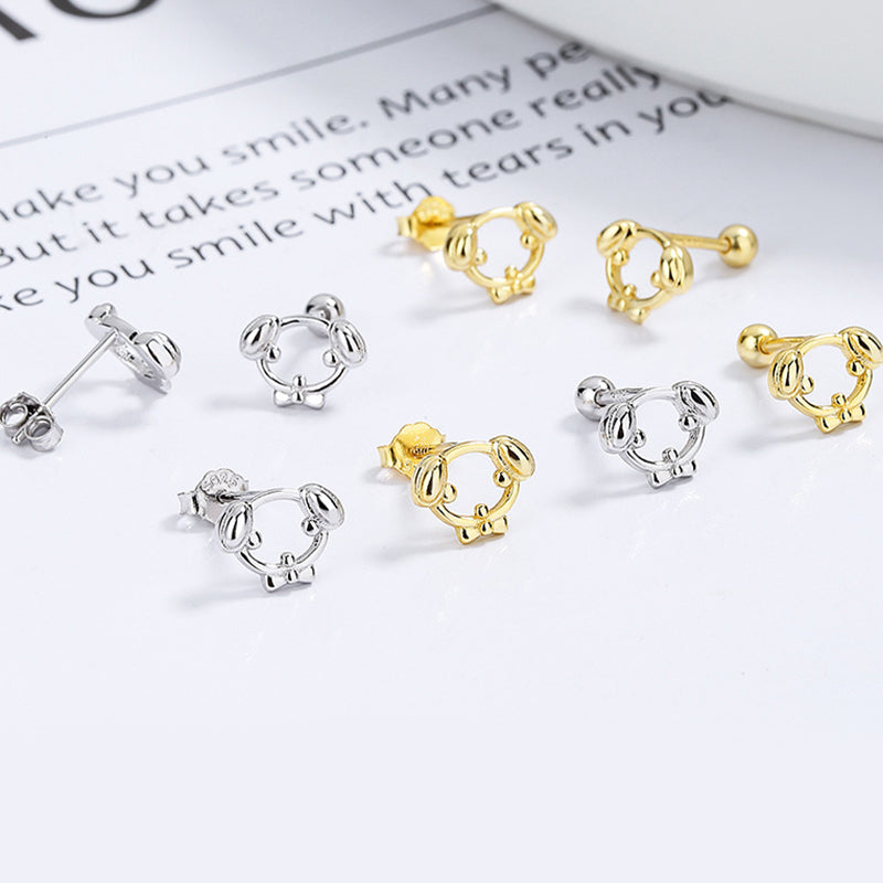 925 Sterling Silver Dog Screwed Earrings