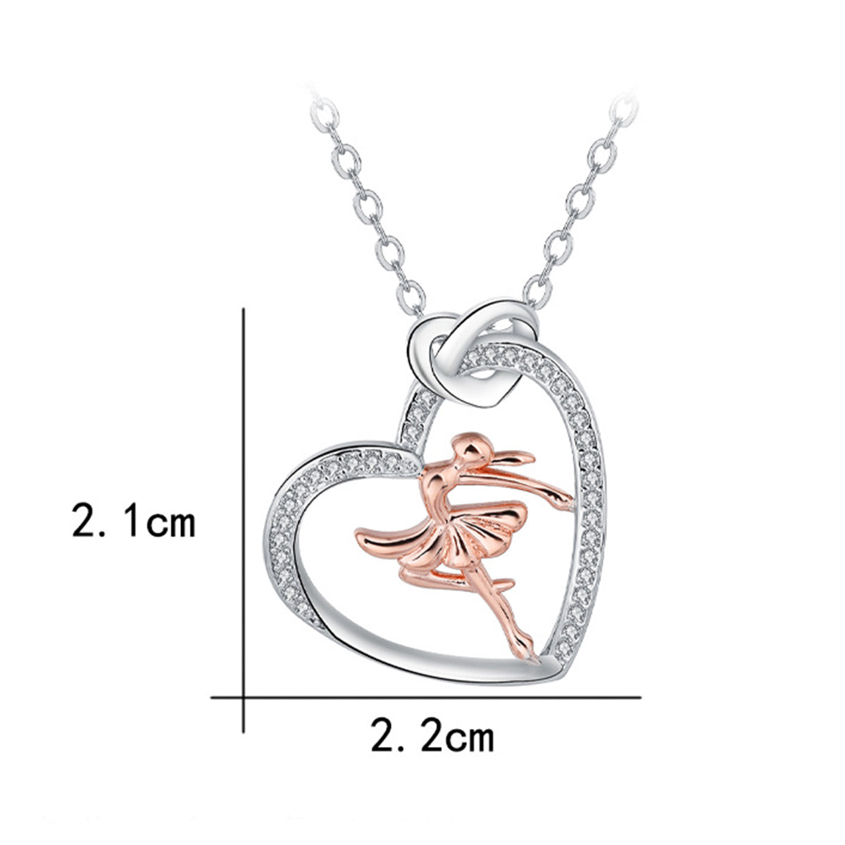 Copper With Silver/Rosegold Plated Dancer Heart Pendant Necklace for Women