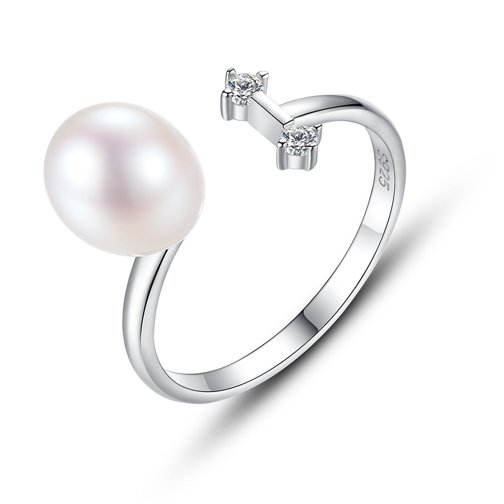 925 Sterling Silver Natural Pearl Ring Fashion Jewelry Gift for Women Girls