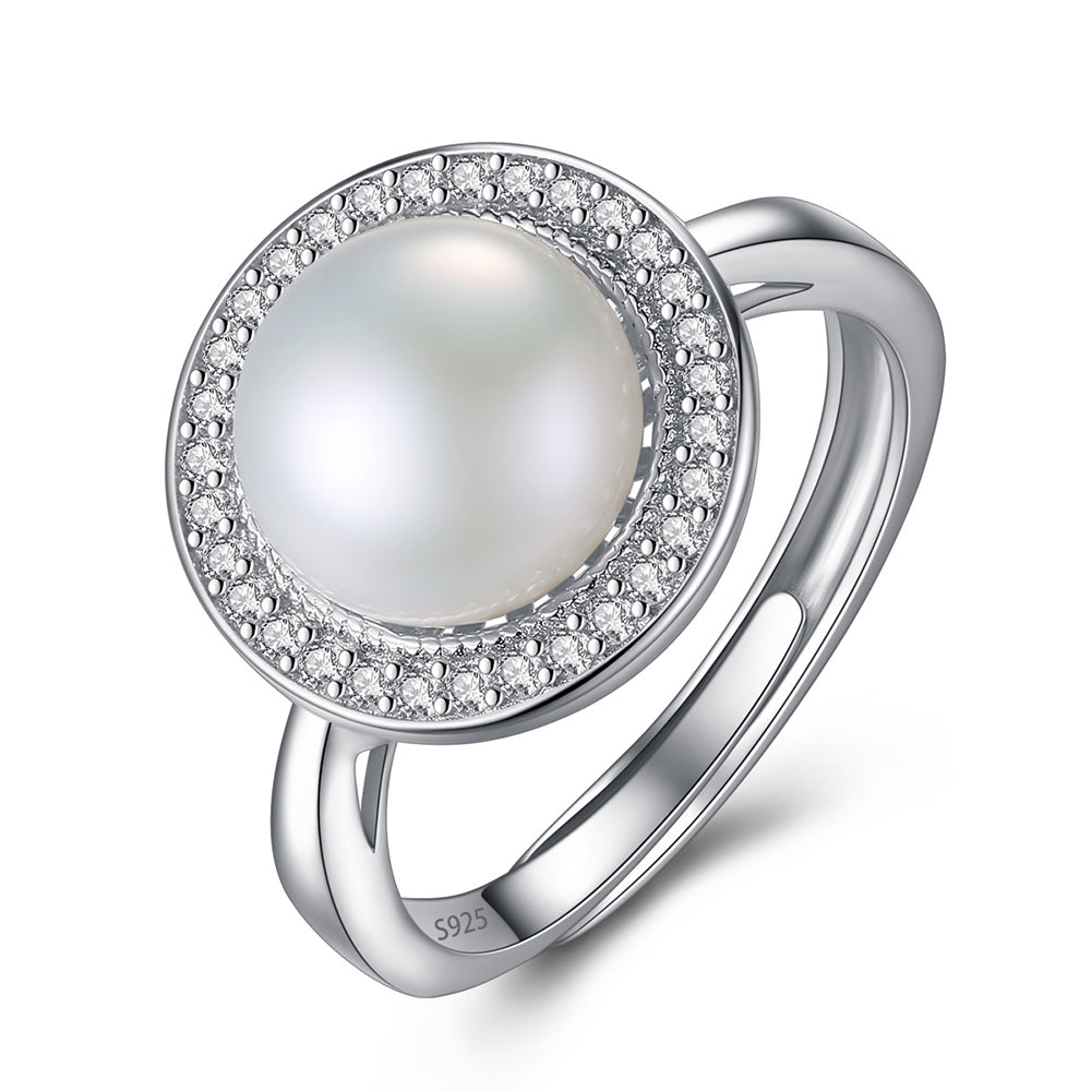 925 Sterling Silver Natural Pearl Ring Fashion Jewelry Gift for Women Girls