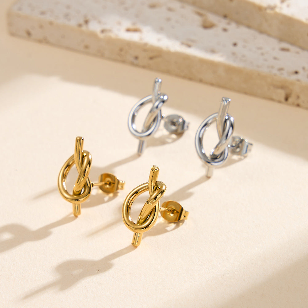 Gold Plated Stainless Steel Love Knot Twisted Wire Stud Earrings