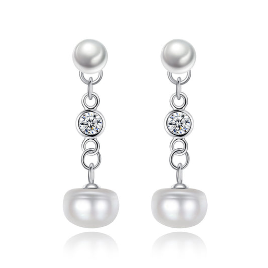 Pendientes colgantes de perla natural de plata de ley 925, joyería de moda, regalo para mujeres y niñas.