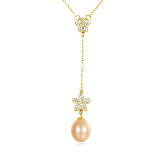 925 Sterling Silver Natural Pearl Drop Necklace Fashion Jewelry Gift for Women Girls