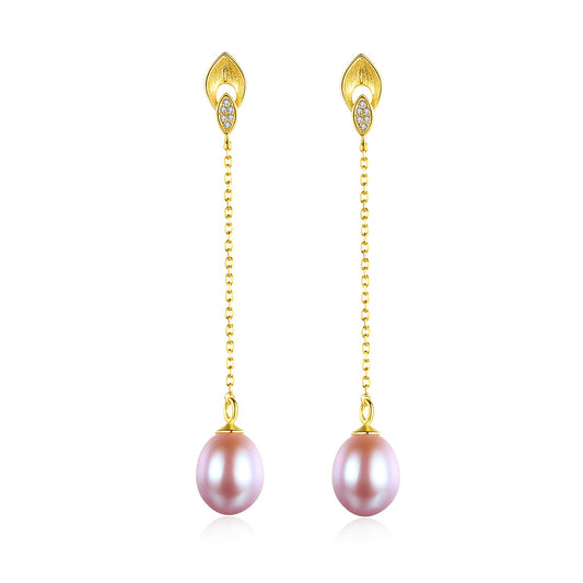 925 Sterling Silver Natural Pearl Drop Earrings Fashion Jewelry Gift for Women Girls