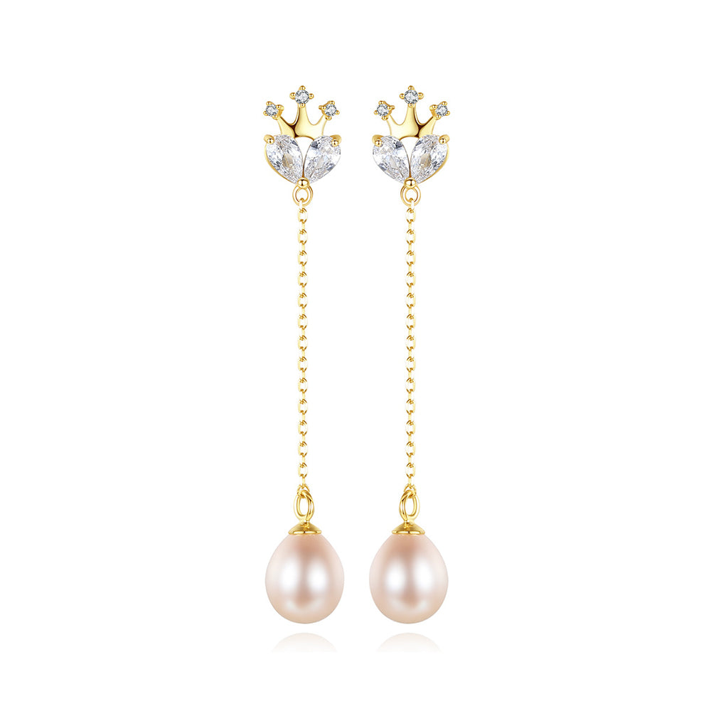 925 Sterling Silver Natural Pearl Long Drop Earrings Fashion Jewelry Gift for Women Girls