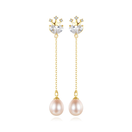 925 Sterling Silver Natural Pearl Long Drop Earrings Fashion Jewelry Gift for Women Girls