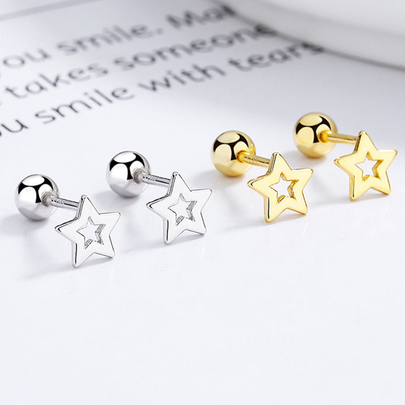 925 Sterling Silver Star Screwed Earrings