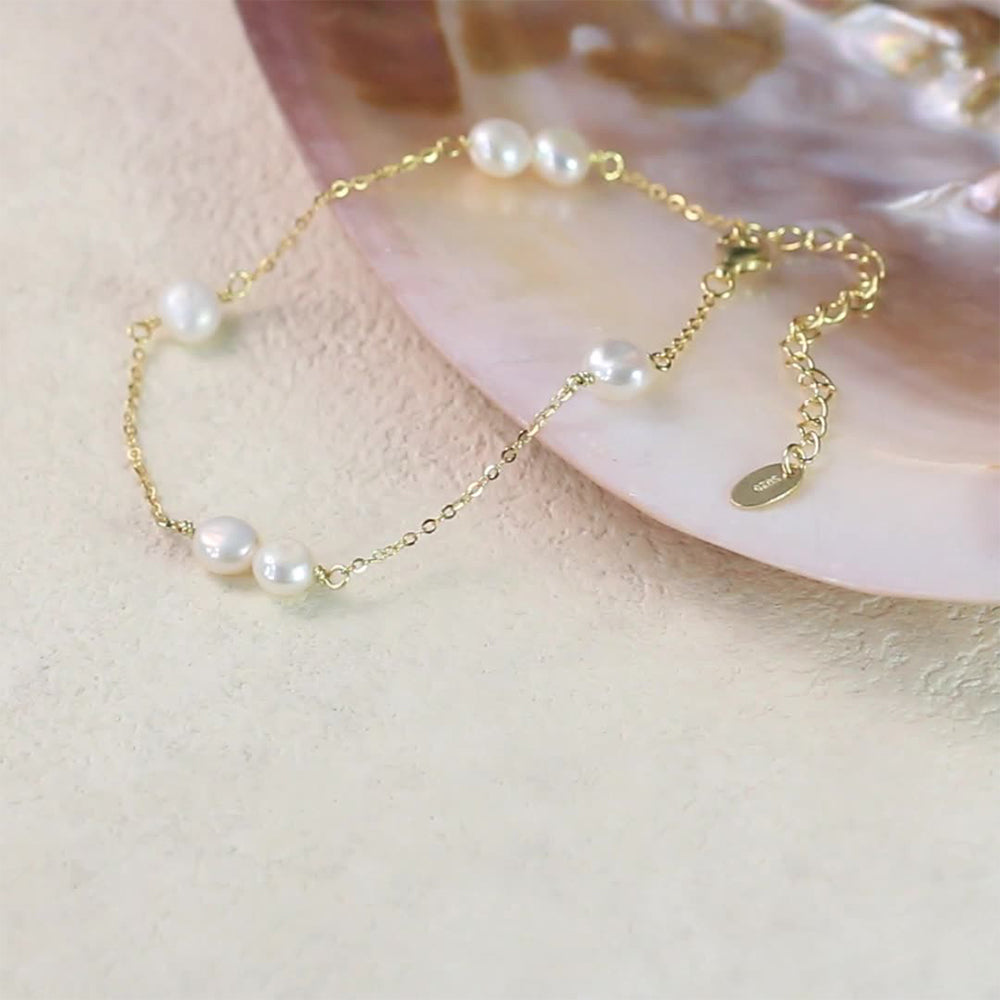 925 Sterling Silver Pearl Bracelet Fashion Jewelry Gift for Women Girls
