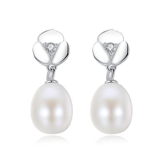 Pendientes colgantes de perla natural de plata de ley 925, joyería de moda, regalo para mujeres y niñas.