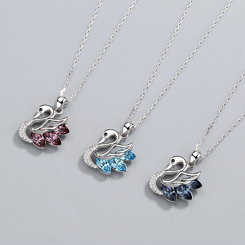 925 Sterling Silver Fashion Swan Pendant Necklace