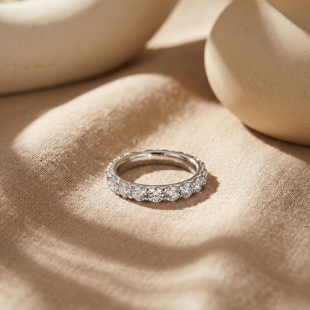 Gold Plated Stainless Steel Eternity Band Ring Fully Set with Round CZ Stones