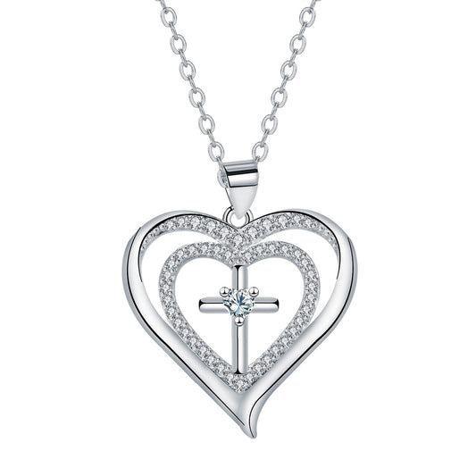 Copper With Silver Plated Heart Cross Pendant Necklace