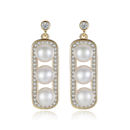 925 Sterling Silver Natural Pearl Drop Earrings Fashion Jewelry Gift for Women Girls