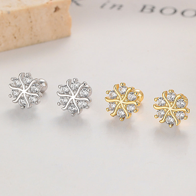 925 Sterling Silver Snowflake Screw Back Stud Earrings