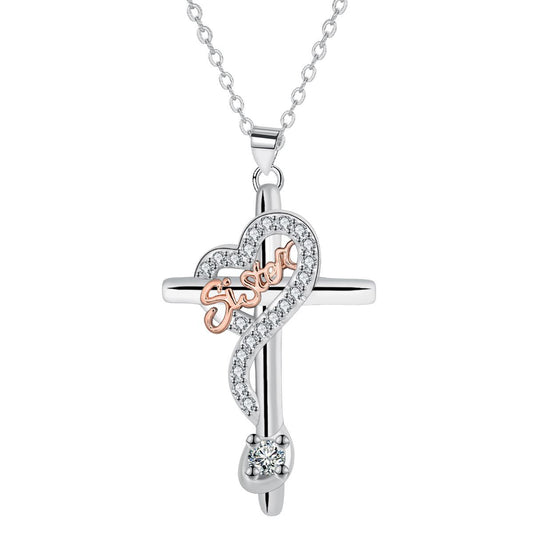 Copper With Silver/Rosegold Plated Cross Pendant Necklace for Women