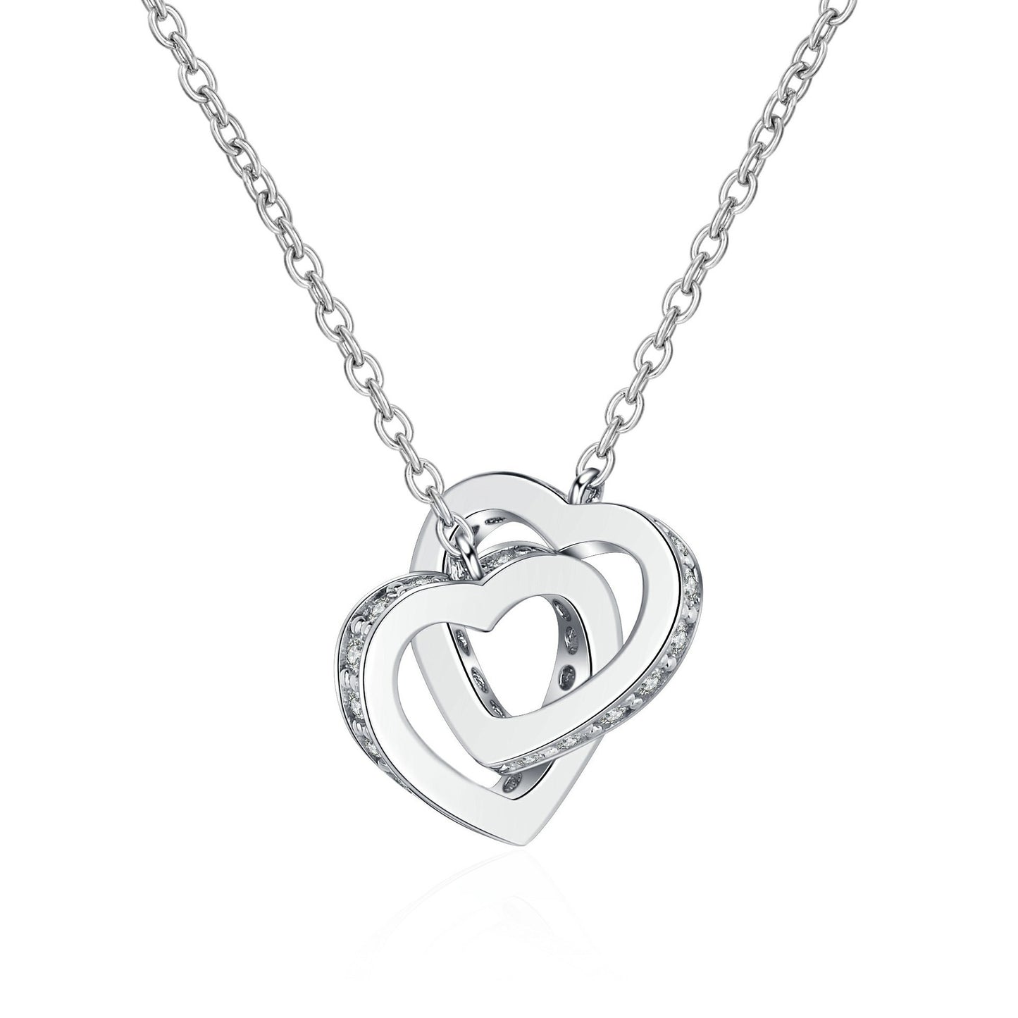 925 Sterling Silver Moissanite Link Hearts Necklace
