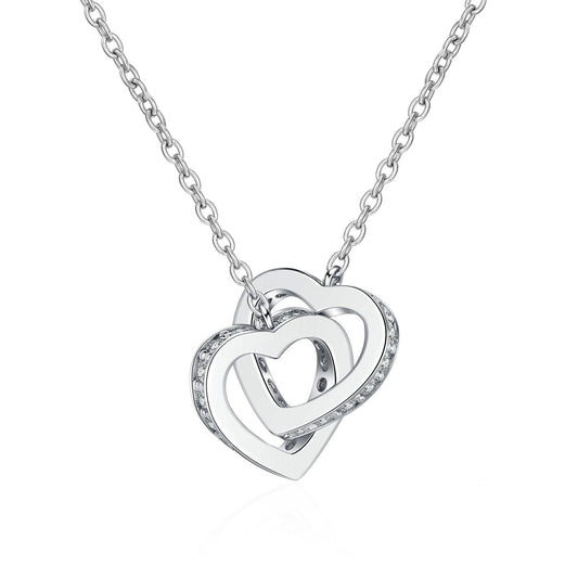 925 Sterling Silver Moissanite Link Hearts Necklace